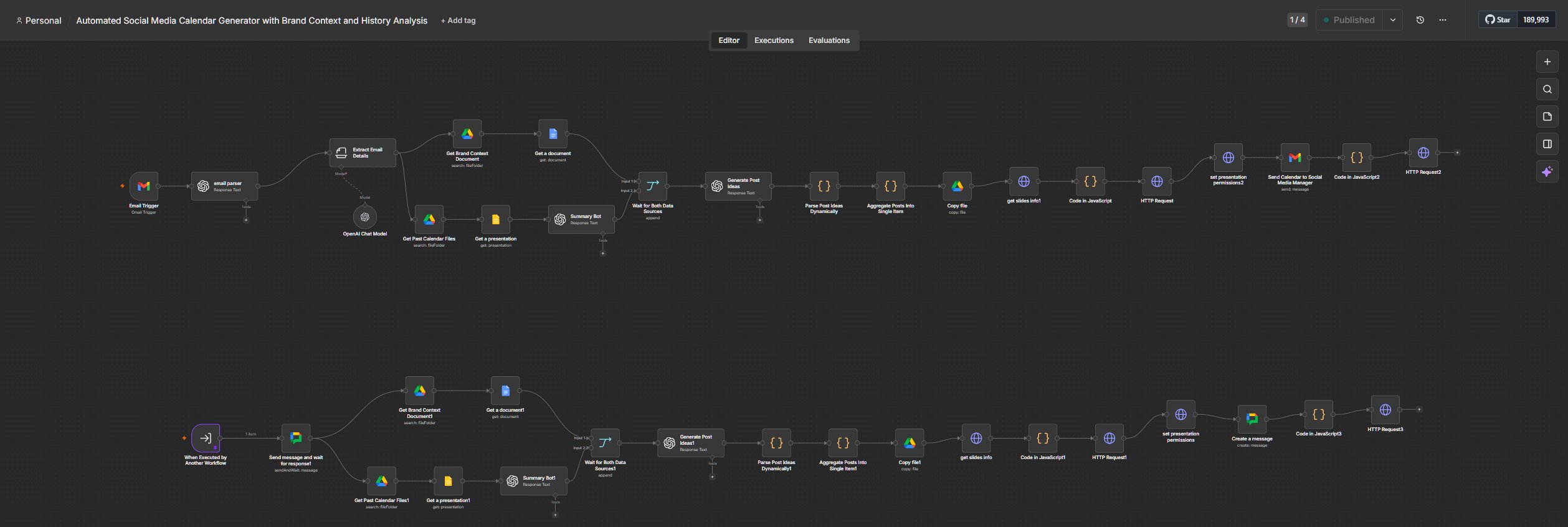 Social Media Calendar Generator workflow