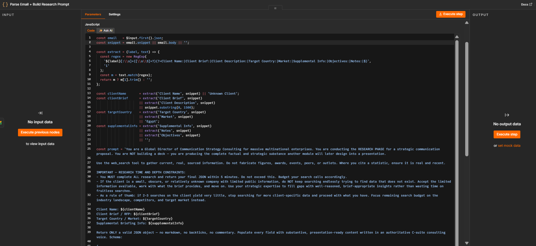 Research prompt code node