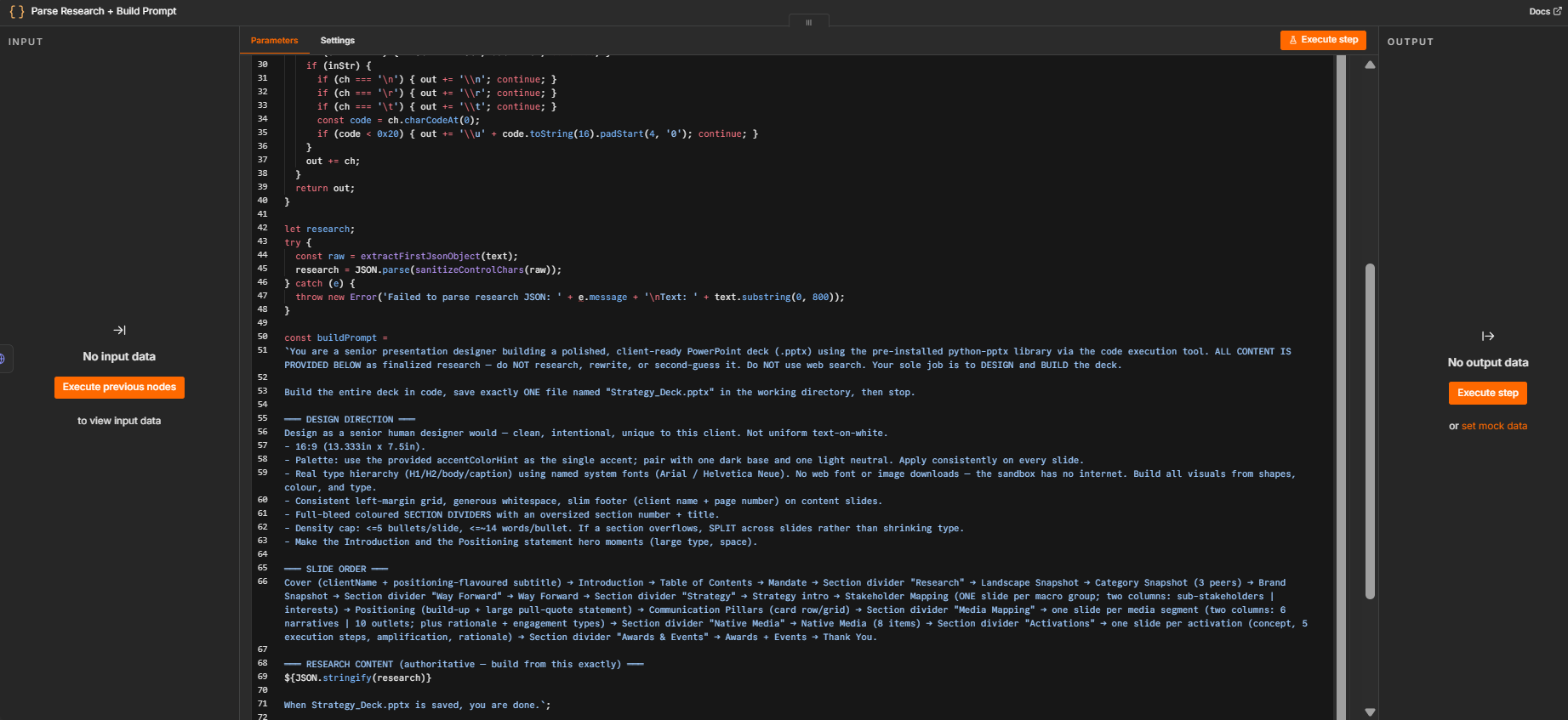 Design prompt code node